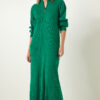Happiness İstanbul Women's Green Zipper Collar Ribbed Long Knitwear Dress