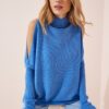 Happiness İstanbul Women's Indigo Blue Cut Out Detailed Oversize Knitwear Sweater