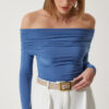 Happiness İstanbul Women's Indigo Blue Off-the-Shoulder Shirring Detailed Blouse