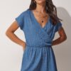 Happiness İstanbul Women's Indigo Blue Wrapped Collar Short Knitted Jumpsuit with Shorts