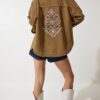 Happiness İstanbul Women's Khaki Embroidered Shirt Jacket