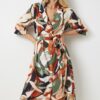Happiness İstanbul Women's Khaki Tile Patterned Summer Viscose Shirt Dress