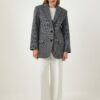 Happiness İstanbul Women's Light Gray Double Breasted Collar Pocket Stamped Jacket