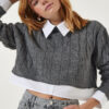 Happiness İstanbul Women's Light Gray Shirt Detailed Seasonal Crop Knitwear Sweater