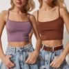 Happiness İstanbul Women's Lilac Brown 2-Pack Straps Knitted Crop Bustier Blouse