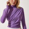 Happiness İstanbul Women's Lilac Gathered Detailed High Neck Sandy Blouse