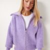 Happiness İstanbul Women's Lilac Zippered Collar Knitwear Cardigan