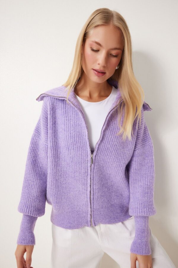 Happiness İstanbul Women's Lilac Zippered Collar Knitwear Cardigan