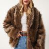 Happiness İstanbul Women's Mink Shawl Collar Faux Fur Jacket
