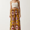 Happiness İstanbul Women's Mustard Patterned Raw Linen Palazzo Trousers