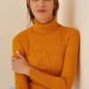 Happiness İstanbul Women's Mustard Turtleneck Ribbed Lycra Sweater