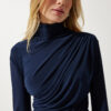Happiness İstanbul Women's Navy Blue Gathered Detailed High Neck Sandy Blouse