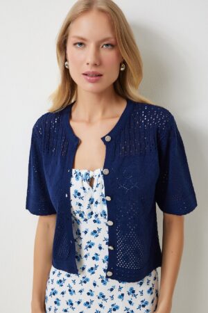 Happiness İstanbul Women's Navy Blue Openwork Seasonal Knitwear Cardigan Happiness İstanbul Women's Navy Blue Openwork Seasonal Knitwear Cardigan