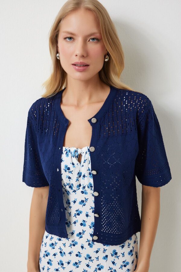 Happiness İstanbul Women's Navy Blue Openwork Seasonal Knitwear Cardigan