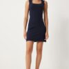 Happiness İstanbul Women's Navy Blue Square Neck Thick Strap Knitted Dress