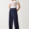 Happiness İstanbul Women's Navy Blue Thin Striped Masculine Palazzo Pants