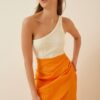 Happiness İstanbul Women's Orange Draped Knitted Mini Skirt