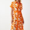 Happiness İstanbul Women's Orange Floral Summer Slim Viscose Dress