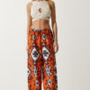 Happiness İstanbul Women's Orange Patterned Raw Linen Palazzo Trousers