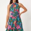 Happiness İstanbul Women's Pink Blue Belted Floral Patterned Midi Dress