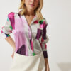 Happiness İstanbul Women's Pink Bone Patterned Satin Surface Shirt