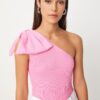 Happiness İstanbul Women's Pink Bow One Shoulder Knitted Blouse