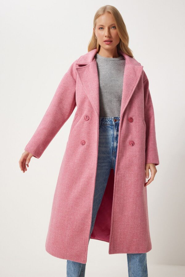 Happiness İstanbul Women's Pink Double Breasted Cashmere Coat