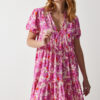 Happiness İstanbul Women's Pink Floral Summer Viscose Flared Dress