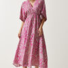Happiness İstanbul Women's Pink Gray Wrapover Neck Patterned Summer Viscose Dress