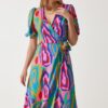 Happiness İstanbul Women's Pink Green Patterned Summer Wrap Viscose Dress