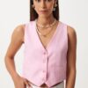 Happiness İstanbul Women's Pink Linen Short Vest