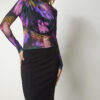 Happiness İstanbul Women's Purple Black Draped High Collar Sandy Blouse