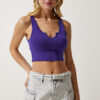 Happiness İstanbul Women's Purple Strap Crop Knitted Blouse