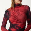 Happiness İstanbul Women's Red Draped High Neck Sandy Blouse