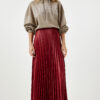 Happiness İstanbul Women's Red Shiny Finish Pleated Knitted Skirt