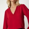 Happiness İstanbul Women's Red V-Neck Crepe Blouse