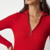 Happiness İstanbul Women's Red Zipper High Collar Ribbed Knitwear Blouse