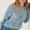 Happiness İstanbul Women's Sky Blue Boat Neck Seasonal Openwork Knitwear Sweater