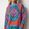 Happiness İstanbul Women's Sky Blue Orange Patterned Knitwear Sweater