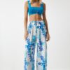 Happiness İstanbul Women's Sky Blue White Patterned Loose Viscose Palazzo Trousers