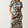 Happiness İstanbul Women's Smoky Cream Patterned Satin Surface Slit Summer Dress