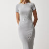 Happiness İstanbul Women's Stone Crew Neck Wraparound Ribbed Knitted Dress