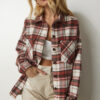 Happiness İstanbul Women's Tile Bone Patterned Oversize Cachet Lumberjack Shirt