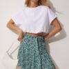 Happiness İstanbul Women's Turquoise Floral Patterned Mini Knitted Shorts Skirt
