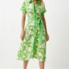 Happiness İstanbul Women's Vibrant Green Floral Summer Slim Viscose Dress
