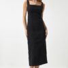 Happiness İstanbul Women's Vivid Black Zipper Strap Midi Denim Dress