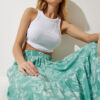 Happiness İstanbul Women's Water Green Floral Patterned Flounce Viscose Skirt