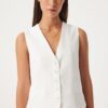 Happiness İstanbul Women's White Button-Closed Linen Vest