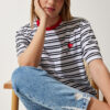 Happiness İstanbul Women's White Crew Neck Striped Knitted T-Shirt