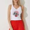 Happiness İstanbul Women's White Orange Printed Athlete Shorts Pajama Set